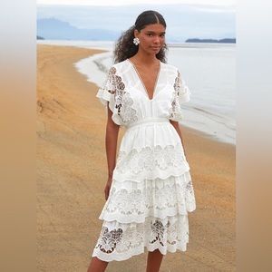 FARM Rio White Richelieu Midi Dress